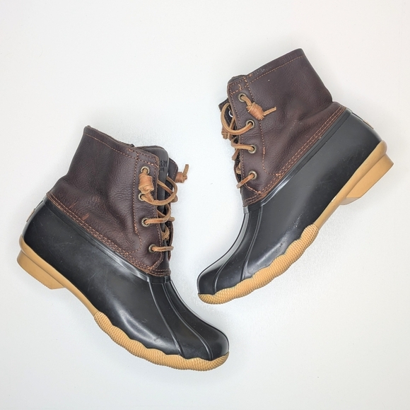 Sperry Saltwater Duck Boot Brown Leather Rubber Women's Size 7.5 - Picture 2 of 10